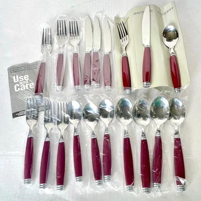 Pfaltzgraff Flatware TABLETONES RED Stainless NEW VTG 6 Place Settings (3-pcs) - Image 1 of 4