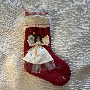Pottery Barn Kids Christmas Red Gingham Quilted Angel Stocking No Name BLANK - Picture 1 of 2