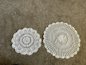 2 Vintage Crochet Doilies White - 18” & 12.5” White - Picture 1 of 3