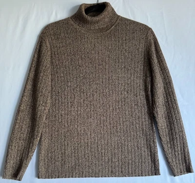 Vintage Petite Sophisticate Sweater Large Brown Turtleneck 100% Cotton Knit - Image 1 of 4
