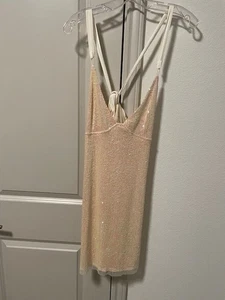 Free People Minikleid Gr. M elfenbein goldrausch Pailletten gefüttert ärmellos - Bild 1 von 3