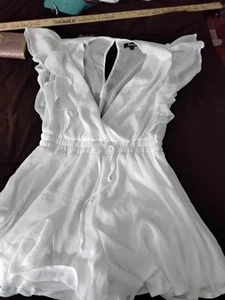 TRIXXI Womens White Tie Keyhole-back Elbow Sleeve Wide Leg Romper M - Picture 1 of 6