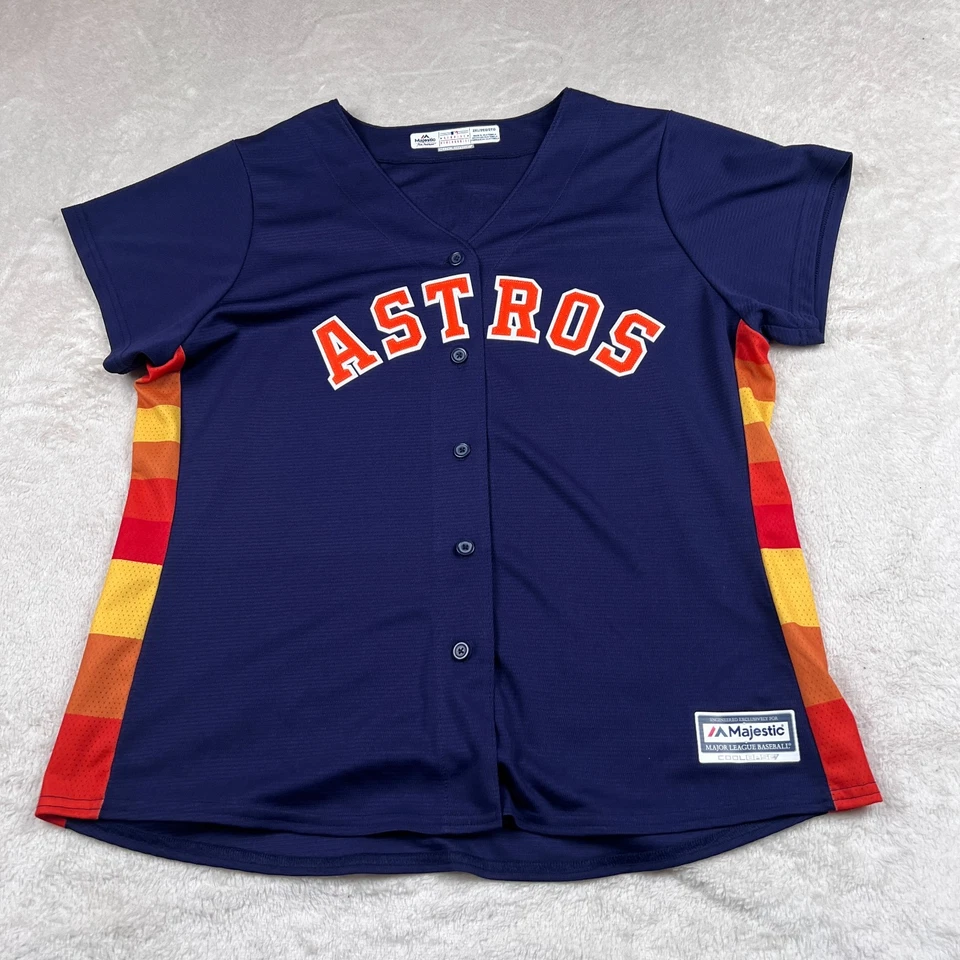 Camiseta Majestic Houston Astros Jose Altuve #27 para mujer 2XL azul marino naranja Coolbase Foto 1 de 4