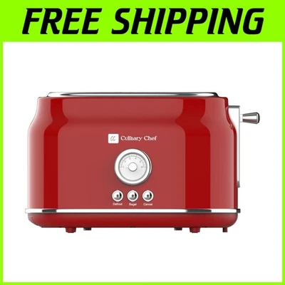 Stylish Retro Toaster, Wide Slot, 5 Settings, Red - Image 1 of 4