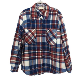Eco Threads Plaid Flannel Women's Shirt Size L Blue Red White Snap Front soft - Picture 1 of 16
