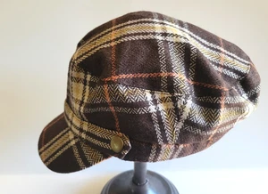 D&Y Brown Wool Plaid Check Lined Cabbie Hat Newsboy Cap OSFM - Picture 1 of 8