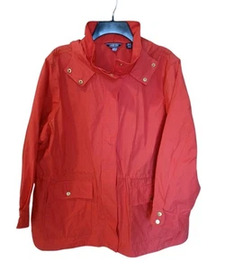 Lands End Essential Elements Hooded Jacket Raincoat Coral Red Pockets 2X Petite  - Picture 1 of 14