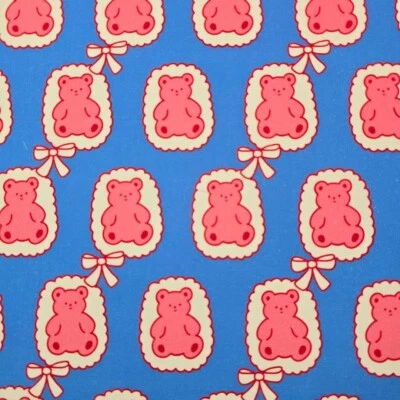 Cute Pink Teddy Bear Patterned Fabric made in Korea by the Yard - Image 1 of 4
