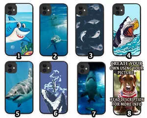 Sharks Rubber Phone Case Shark Great White Megalodon Blue Cartoon Teeth Jaws Fac - Picture 1 of 2