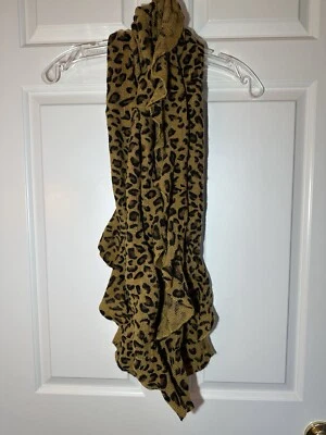 Womens Infinity Scarf Brown Animal Print Ruffle Lightweight Stretch G Brand - Image 1 of 4