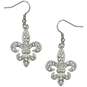 Beautiful Crystal Fleur De Lis Earrings with a Gift Box Fast Shipping - Picture 1 of 1