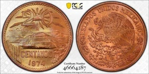 1974Mo Mexico 20 Centavos PCGS MS66RB Bronze - Picture 1 of 2