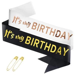 2Pcs It's My Birthday Sash Birthday Sash for Women Black and White Birthday S... - Picture 1 of 7