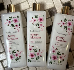 3 Bodycology Cherry Blossom 2 In 1 Body Wash’s & Bubble Bath 16 Ozs Each - Picture 1 of 2