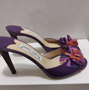 Jimmy Choo Mules Women Size UK 4 EU 37 Purple Orange Fringed Fifi Leather New - Picture 1 of 8