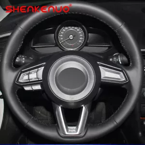 Genuine Leather DIY Car Steering Wheel Cover Anti-slip For 15"/38 cm Dia Black - Picture 1 of 12