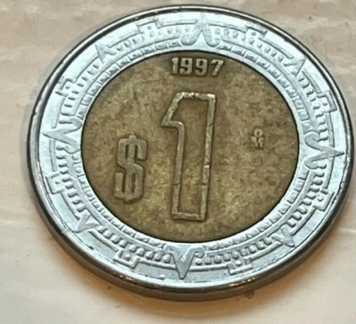 Moneda mexicana bimetálica de 1 peso México 1997   Foto 1 de 2