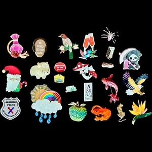 Brooches and pins acrylic metal and upcycled bulk lot of 23 - Picture 1 of 3