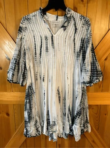 Soft Surroundings White Cottage Coastal Boho Midi Tie Dye Dress 100% Cotton Size - Picture 1 of 6