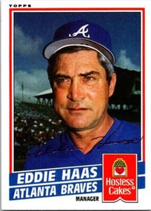 Eddie Haas autographed baseball card Atlanta Braves 1985 Topps Hostess Cakes #1