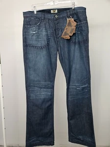 VAQUEROS ANTIGUOS DENIM denim oscuro bordado bolsillo puntada corte bota talla 38 nuevos con etiquetas - Imagen 1 de 5