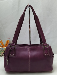 Fossil Purple Pebbled Leather 3 Compartments Shoulder Bag Medium Purse