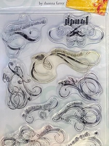Word Flourishes Clear Samps 9pc Cling Rubber by Rhonna Farrer Autumn Leaves - Picture 1 of 3