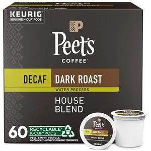 (60 Count) Peet's Coffee Decaf House Blend K-Cup Coffee Pods, Dark Roast, Keurig - Picture 1 of 9