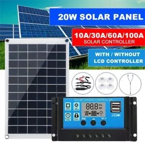 20W Solar Panel 20 Watt Generator For Caravan 10-100A Solar Charge Controller - Picture 1 of 12
