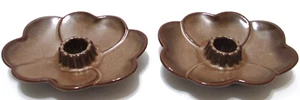 Vintage Frankoma Pottery Candle Holders PAIR #300 Brown Satin Dogwood Blossoms 3 - Picture 1 of 9