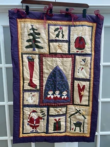 Hecho a mano Navidad Santa Música Acolchado Algodón Retazos Colgante de Pared 41"x 28" - Imagen 1 de 22