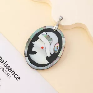 Natural Handmade Lady Carved Cameo Shell Gemstone Silver Necklace Pendants - Picture 1 of 6