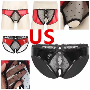 Bikini slip uomo intimo sexy pvc pelle perizoma sissy aperto all'uncinetto mutandine - Foto 1 di 28