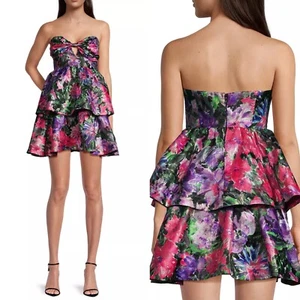 NEW MILLY Strapless MULTI Louisa GARDEN FLORAL Tiered Cocktail Mini DRESS 4 - Picture 1 of 15