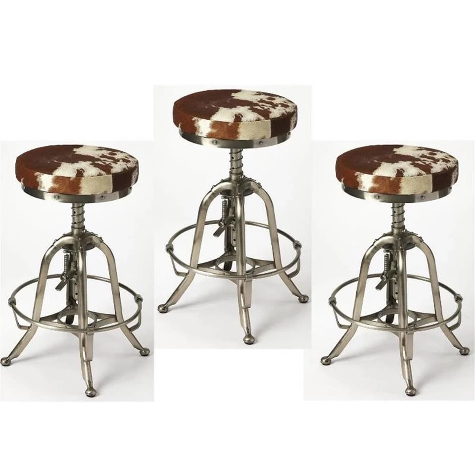 Home Square 3 Piece  Adjustable Bar Stool Set in Brown and Silver - Image 1 of 4
