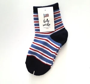 Made for Retail Unisex Kids Socks Size 5-6.5 Patriotic Blue Red Stripe 1 Pair - Picture 1 of 4