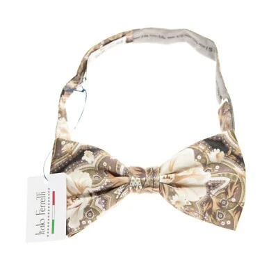 Italo Ferretti новый с Ярлыками галстук-бабочка регулируемый размер в коричневый/бежевый/зеленый цветочный 100% шелк - Изображение 1 из 4