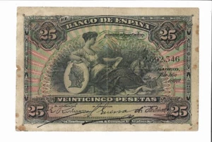 ESPAÑA: 25 PESETAS ALFONSO XII (ALEGORIAS). AÑO 1907. SIN SERIE. BC+. SUCIO. - Foto 1 di 2