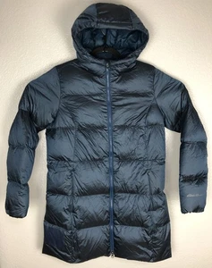 Eddie Bauer Luna Peak Daunenparka Damen L EB550 Patched blau grün Kapuze lang - Bild 1 von 12