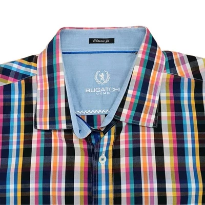 Bugatchi Mens XL Long Sleeve Button Colorful Plaid Cotton Classic fit Preppy  - Image 1 of 4