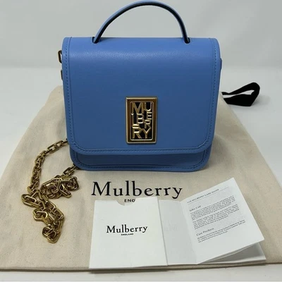 Bandolera Mulberry Sadie Cuadrada Azul Cuero de Becerro Sedoso Cadena Dorada Foto 1 de 4