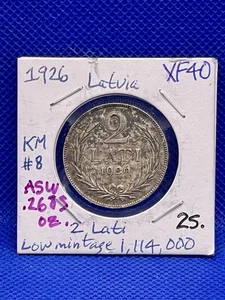 1926 Latvia 2 Latí (asw. 0.2675, Low Mintage 1,114,000) - Picture 1 of 2