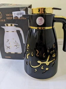 Schwarz Isolierflasche Arabisch Kalt und Heiß 1L Getränkespender Neu - Bild 1 von 5