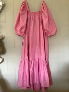 H&M Boho Pink Bardot Puff Sleeve Event Maxi Statement Dress SIZE XL Wedding EUC - Picture 1 of 6