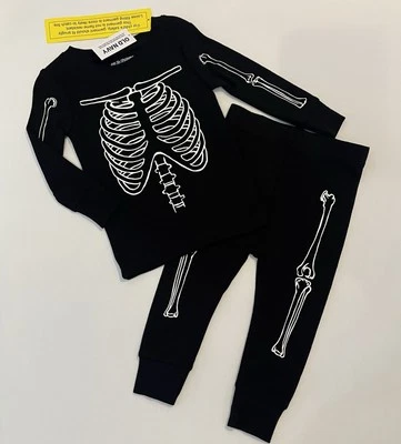 Antiguo Pijama Azul Marino Bebé Niño 12-18 Meses Pantalones Camisa 2 Piezas Conjunto Lindo Esqueleto Pijamas Foto 1 de 4