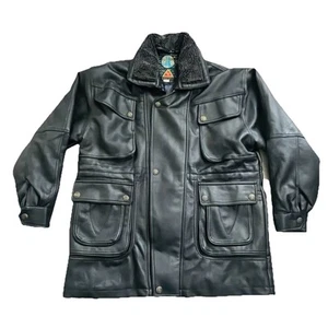 Men’s Moda Italy Gruppo V Black Leather Jacket Y2K With Detachable Fur Collar - Picture 1 of 8