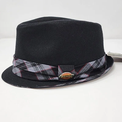 DICKIES FEDORA HAT TRILBY FITTED UNISEX BLACK CHECKER BAND STRAP L/XL NWT - Image 1 of 4