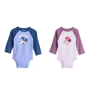 Mickey & Minnie Mouse Zwillingsbody Junge Mädchen Größe 24 Monate Raglan Overall - Bild 1 von 3