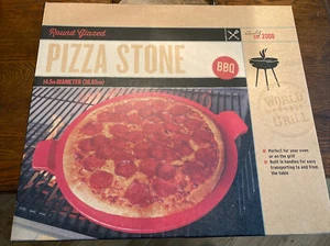 World Grill Red Glazed 14.5" Handled PIZZA STONE BBQ  or Oven NEW - Picture 1 of 2