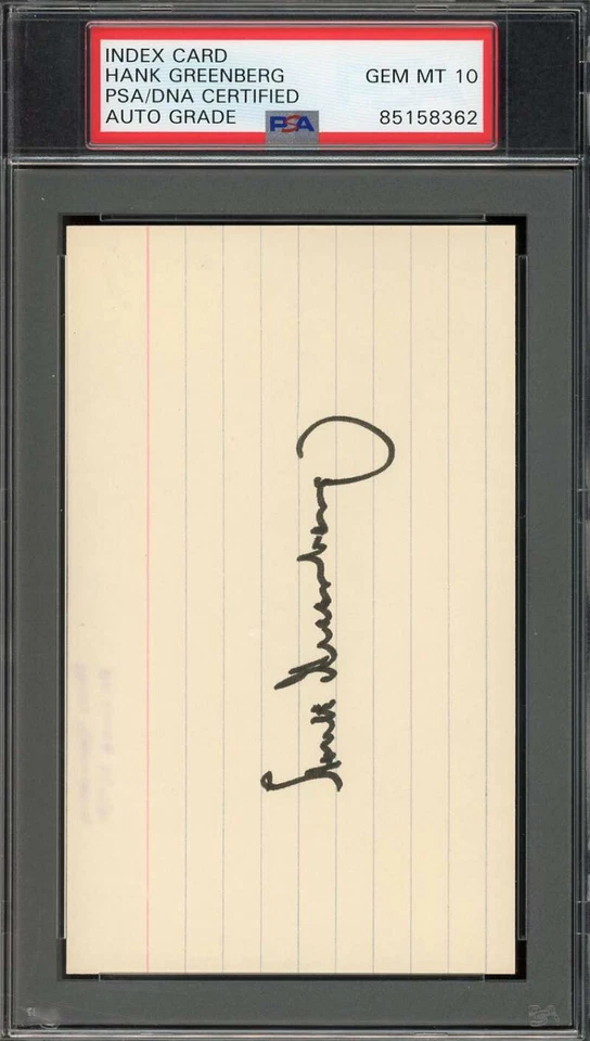 Hank Greenberg Gem Mint 10 PSA DNA Signed 3x5 Index Card Autograph - Image 1 of 1